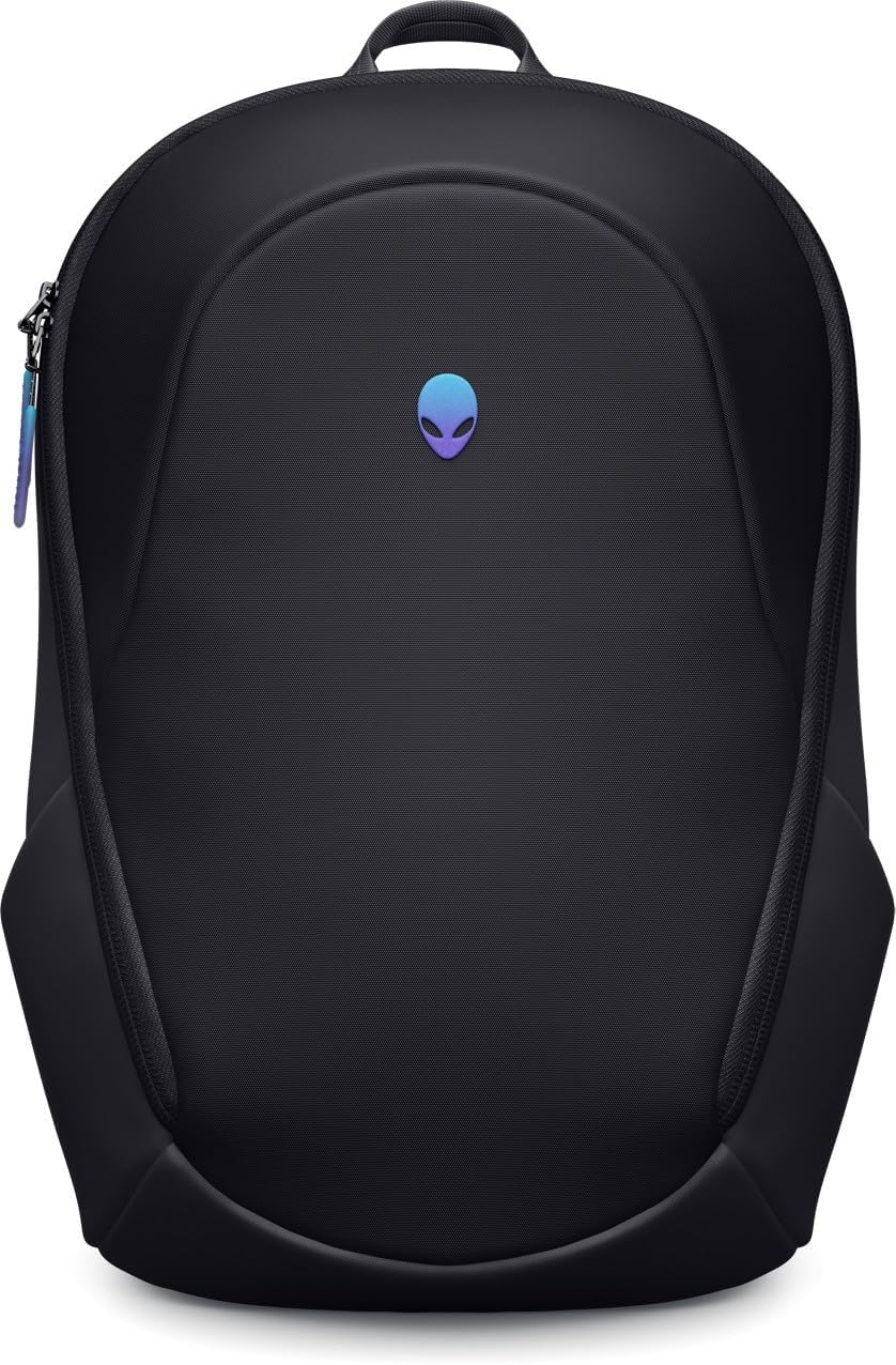 Mochila Alienware 18 - AW7825P - Capacidad de 28L, malla transpirable 3D, organizadores de bolsillo magnéticos, bolsillo seguro RFID, resistente al clima, logotipo Alienware 3D iridiscente reflectante