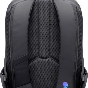 Mochila Alienware 18 - AW7825P - Capacidad de 28L, malla transpirable 3D, organizadores de bolsillo magnéticos, bolsillo seguro RFID, resistente al clima, logotipo Alienware 3D iridiscente reflectante